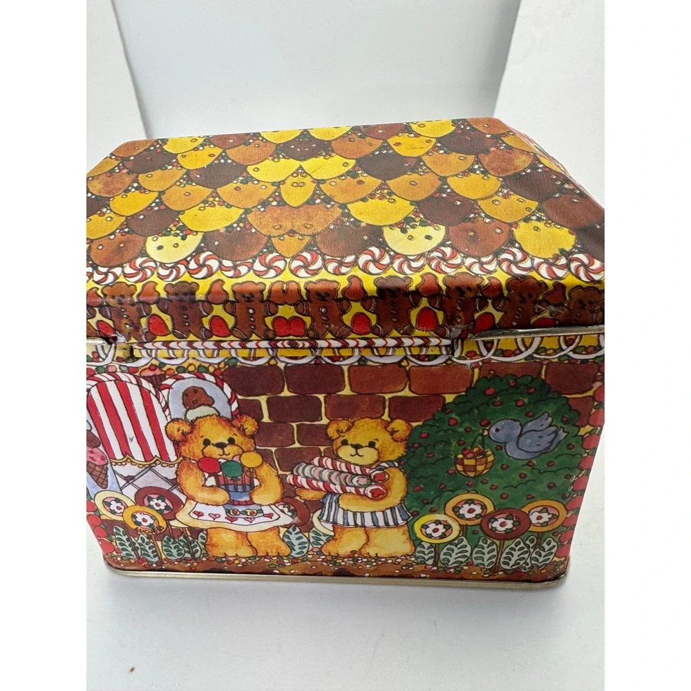 Vintage Teddy Bear Cookie Tin Candy House Piggy Bank Collectible Storage Box